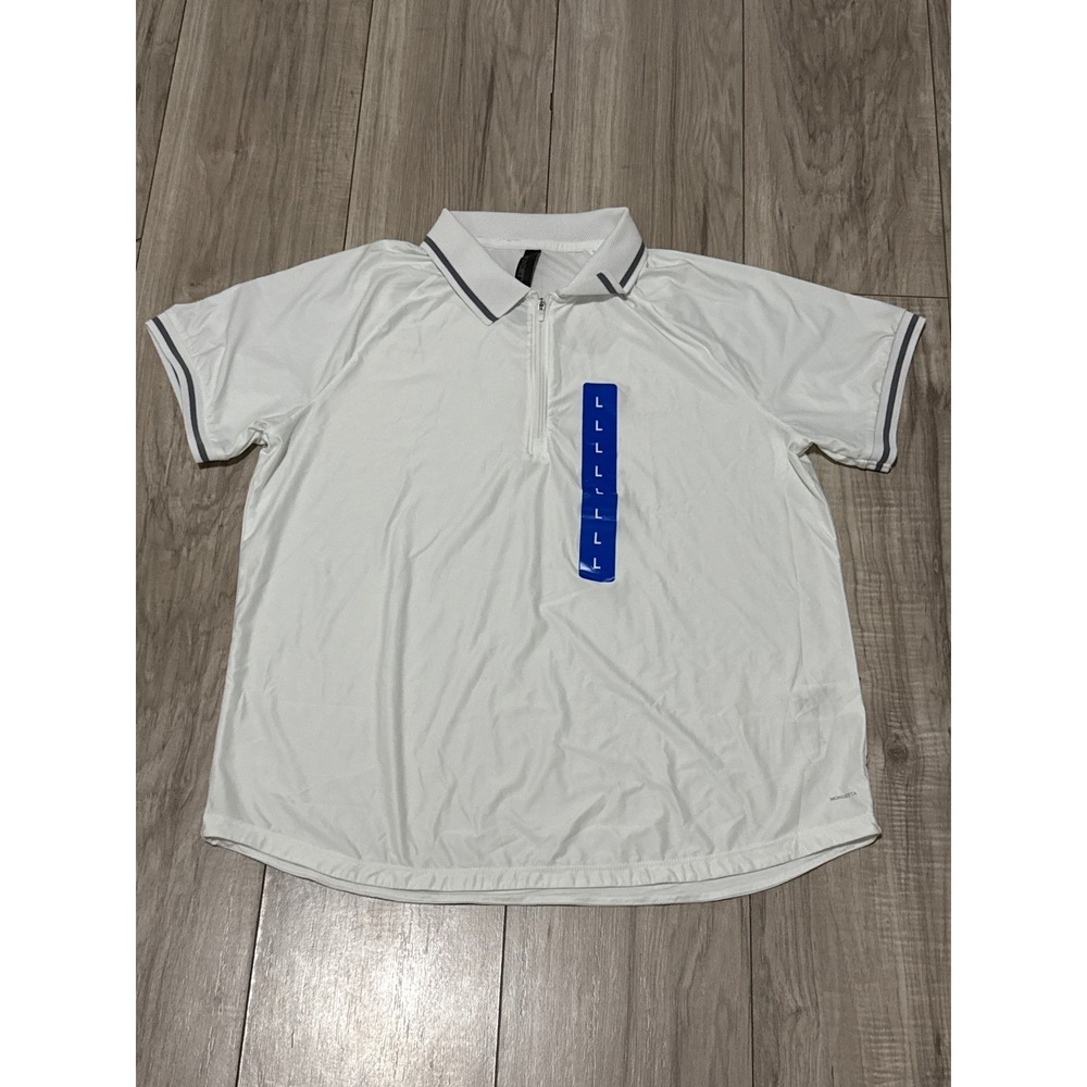 Mondetta Womens White Quarter Zip Short Sleeve Active Polo Shirt Size L NEW